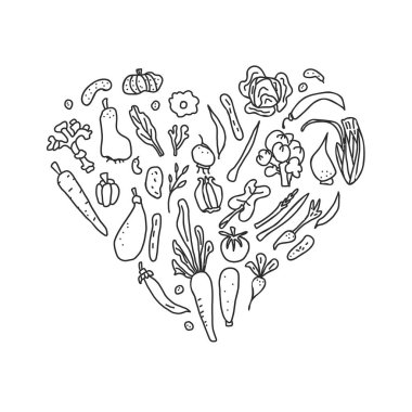 Vektör sebze dizi doodle kompozisyon.