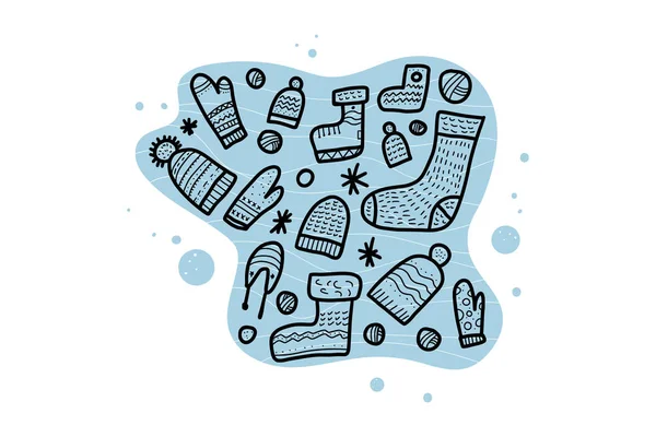 Warme Socken, Mützen-Set. Vektorillustration. — Stockvektor