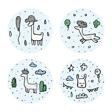 Lama kavramı. Vektör kompozisyon doodle tarzı. 