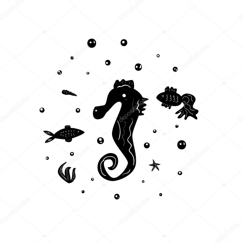 Sea silhouette composition. Vector illustration.