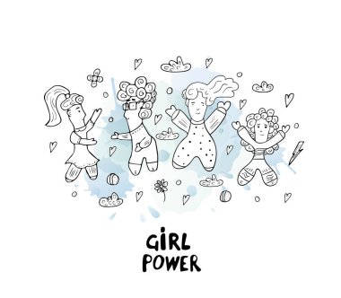 Kız güç stil vektör çizim doodle.