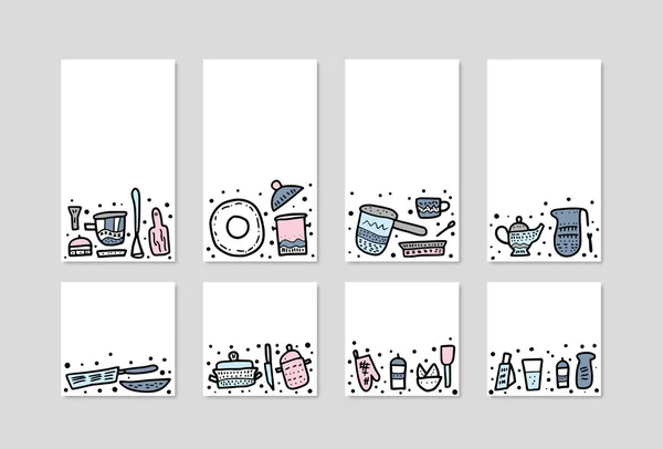 Conjunto de equipos de cocina vectorial en estilo doodle . — Vector de stock