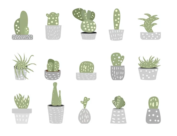 Vector samenstelling van doodle cactus ontwerpset. — Stockvector