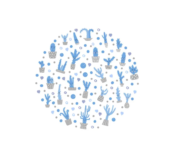 Vector lindo cactus compositon doodle estilo conjunto . — Vector de stock