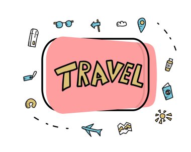 Seyahat doodle simgeler vektör kümesi.