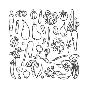 Vektör sebze dizi doodle kompozisyon.