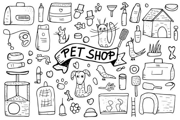 Pet shop concept. Vector doodle style design. — Stock Vector