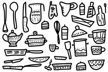 Vektör mutfak aletleri doodle tarzı dizi.