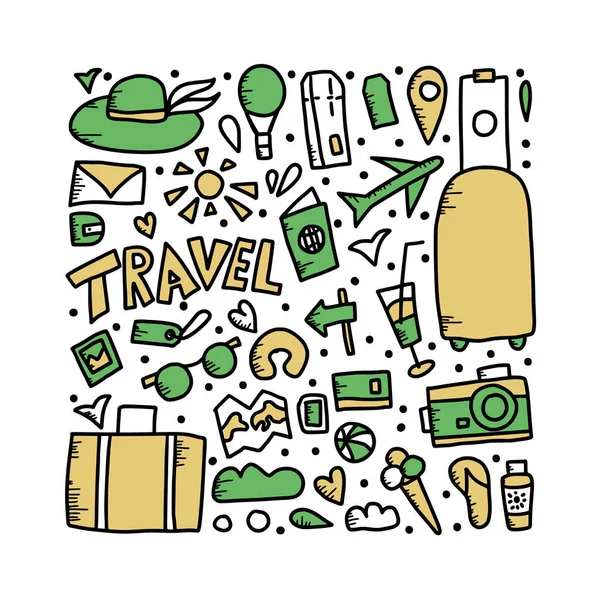 Σετ Ταξιδίου doodle σύμβολα στο διάνυσμα. — Διανυσματικό Αρχείο