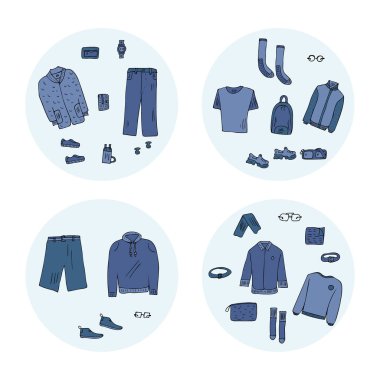 Erkek giysi ve aksesuarları ayarlanan stil doodle.