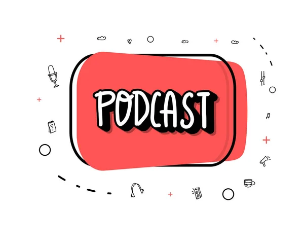 Podcast bokstäver med dekoration. Vektor design. — Stock vektor