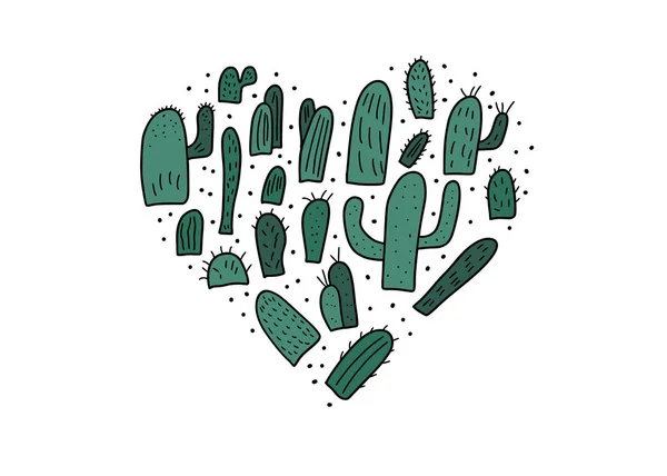 Cactus definido em estilo doodle. Ilustração vetorial . — Vetor de Stock