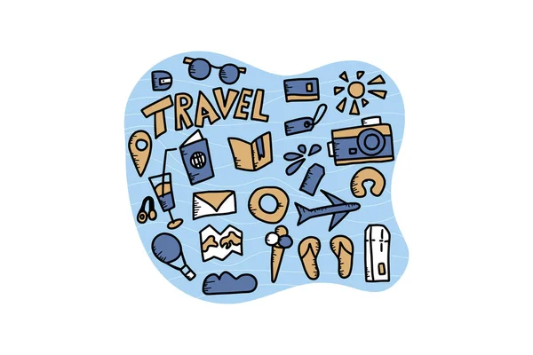 Σετ Ταξιδίου doodle σύμβολα στο διάνυσμα. — Διανυσματικό Αρχείο
