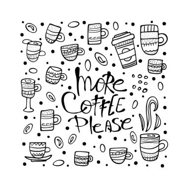 Daha fazla kahve yazı lütfen. Vektör çizim.