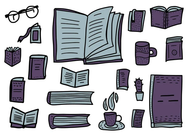Έννοια βιβλίων. Εικονογράφηση διάνυσμα σε στυλ doodle. — Διανυσματικό Αρχείο