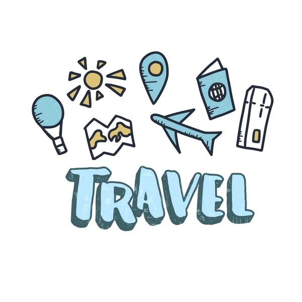 Set of travel doodle symbols in vector. — Stock Vector