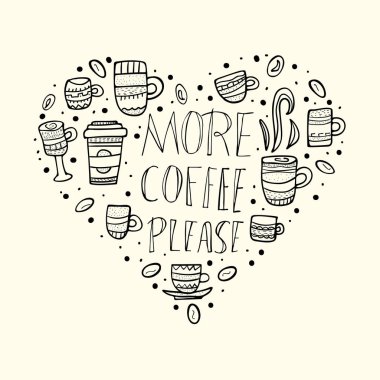 Daha fazla kahve yazı lütfen. Vektör çizim.