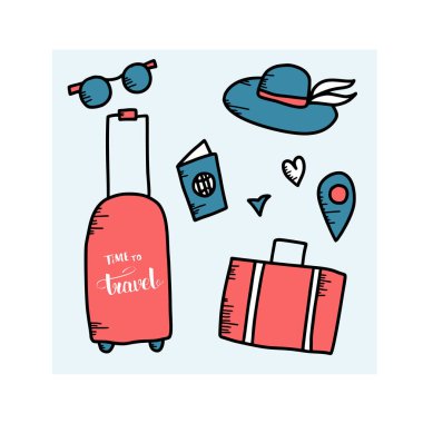 Seyahat doodle simgeler vektör kümesi.