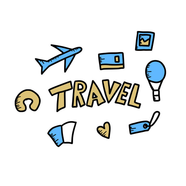 Set of travel doodle symbols in vector.