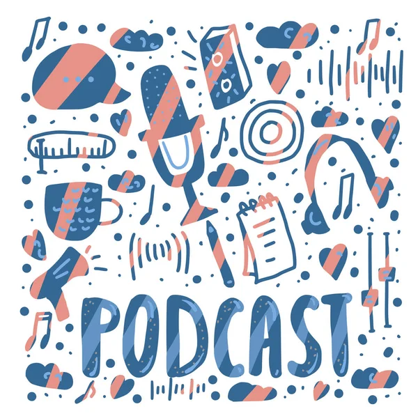 Podcast belettering met decoratie. Vector design. — Stockvector