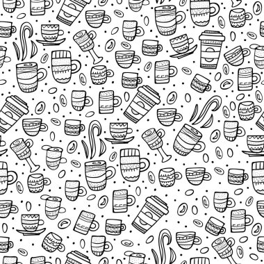 Kahve ile kusursuz desen. Vektör illüstrasyonu.