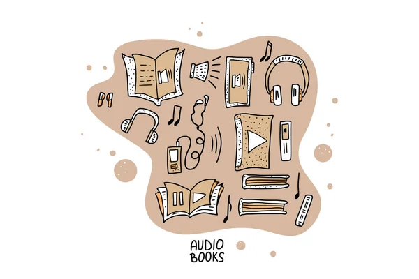 Conjunto de símbolos de livros áudio. Ilustração vetorial . — Vetor de Stock