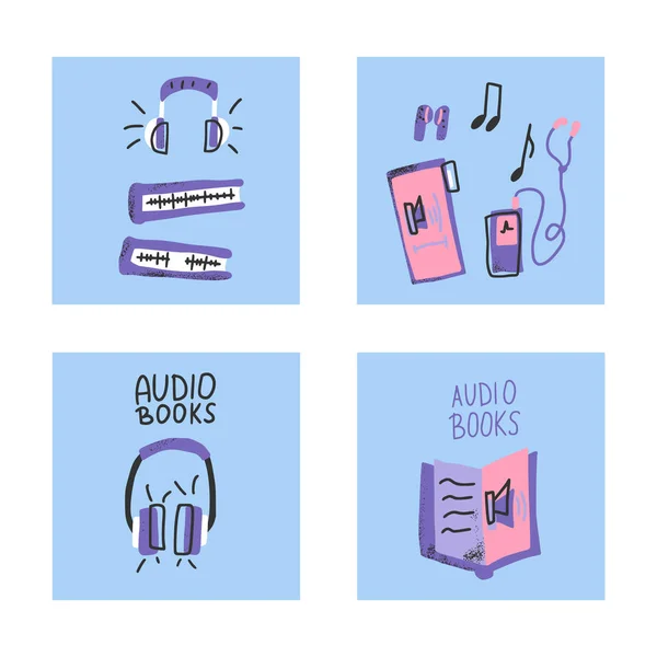 Conjunto de símbolos de audiolibros. Ilustración vectorial . — Vector de stock