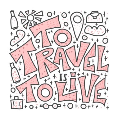 Alıntı vektörde doodle simgeler ile seyahat.