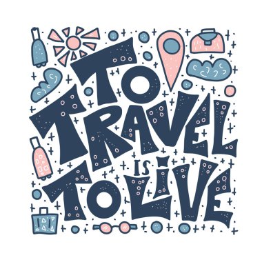 Alıntı vektörde doodle simgeler ile seyahat.