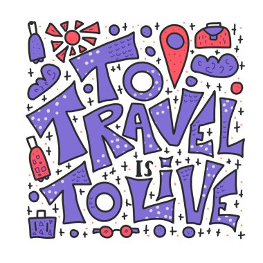 Alıntı vektörde doodle simgeler ile seyahat.