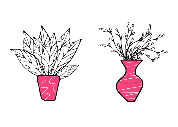 Conjunto de vaves de flores vetoriais em estilo doodle . — Vetor de Stock