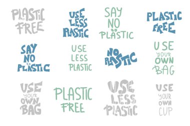 Metin ve simge ile plastik ücretsiz vektör kavramı.