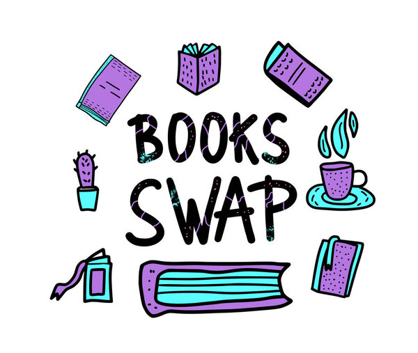 Книжный обмен рукописными буквами. Векторный дизайн
. 