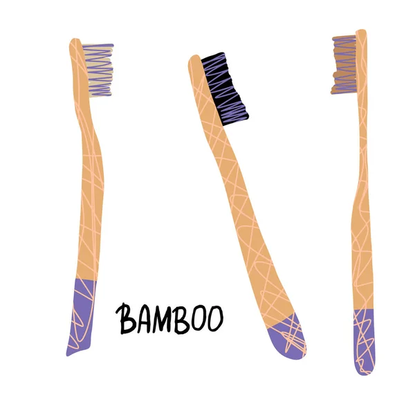 Bambu diş fırçaları ayarlayın. Vektör çizim. — Stok Vektör