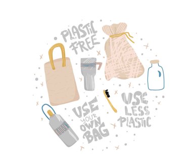 Metin ve simge ile plastik ücretsiz vektör kavramı.