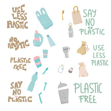 Metin ve simge ile plastik ücretsiz vektör kavramı.