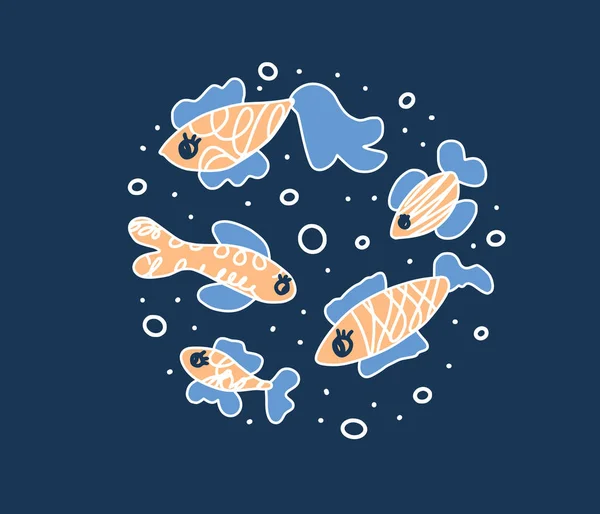 Vector fish collection isolated in doodle style. — Stock Vector