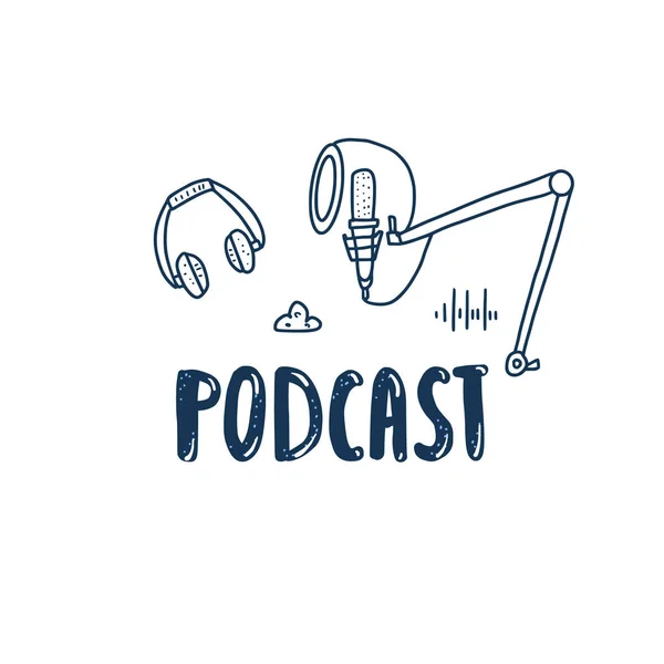 Podcast Wort und Dekor. Vektorfarbige Illustration. — Stockvektor