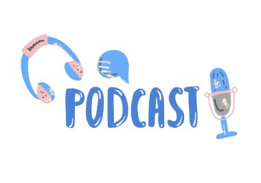 Dekorlu Podcast metni. Vektör tasarım amblemi.