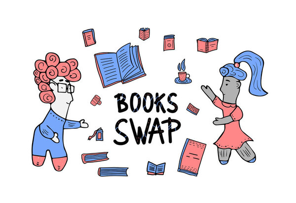 Книга Swap рисованный текст. Векторный дизайн цвета
 