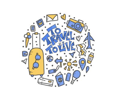 Alıntı vektörde doodle simgeler ile seyahat