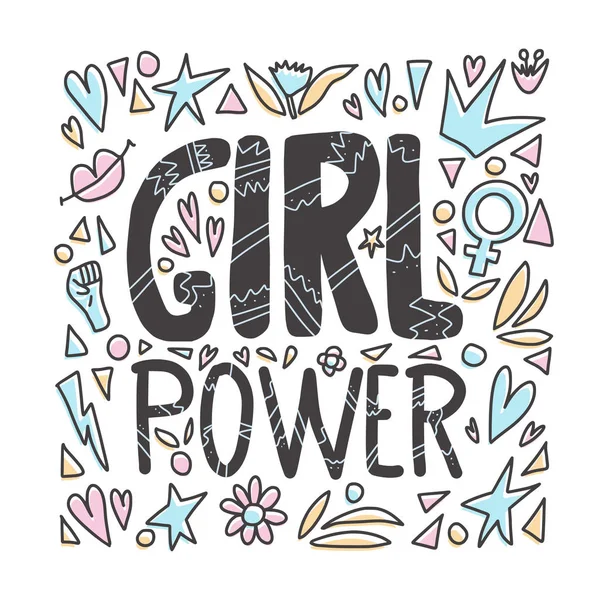 Girl Power poster. Vector concept tekst met decor. — Stockvector