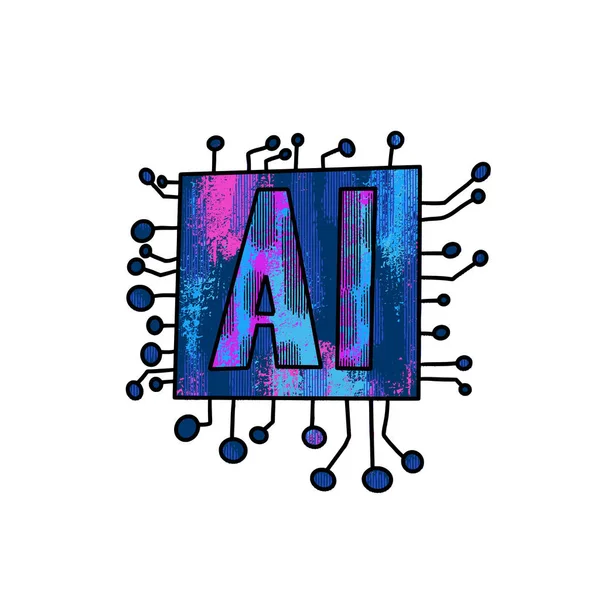 AI sign. Vector illustration in doodle style. — Stock Vector
