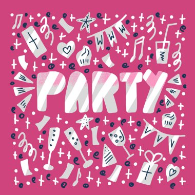 Metin ile parti poster. Vektör kartı çizimi.