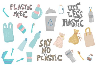 Metin ve simge ile plastik ücretsiz vektör kavramı.