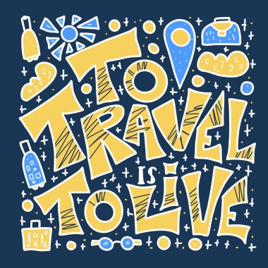 Alıntı vektörde doodle simgeler ile seyahat.