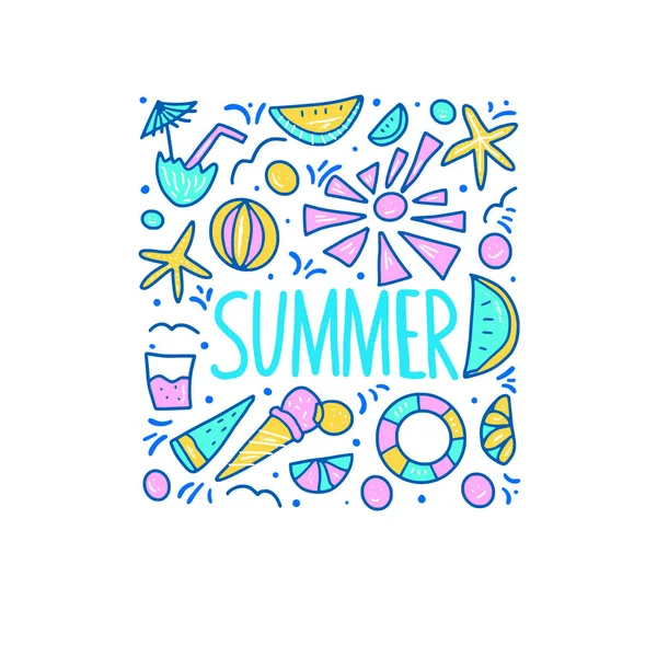 Affiche d'été. Texte vectoriel en couleur avec décor . — Image vectorielle