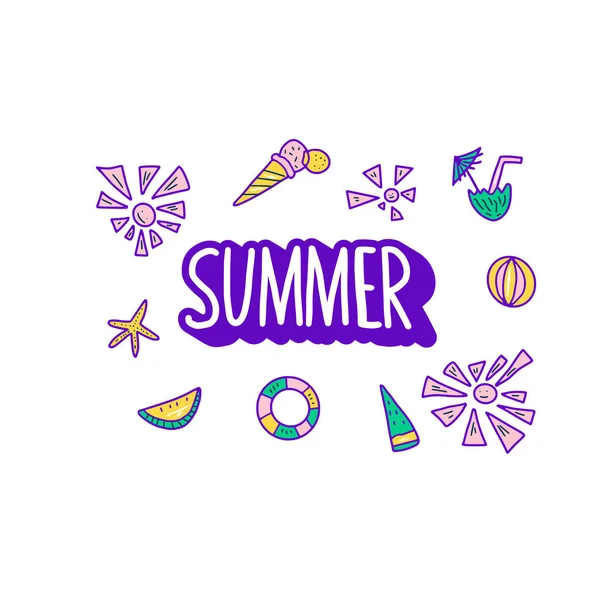 Summer poster. Vector color text with decor. — Stock Vector