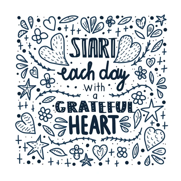 Comience cada día con un cartel del corazón agradecido . — Archivo Imágenes Vectoriales