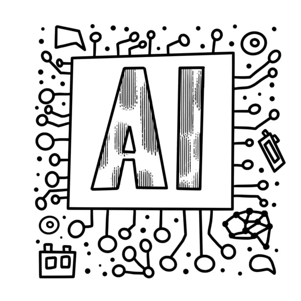 AI-tecken. Vektor illustration i Doodle Style. — Stock vektor